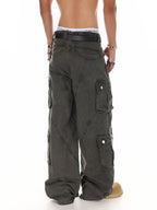 XPKAEAX American High Street Multi Pocket Cargo Loose Fit Women's Wide-leg Pants