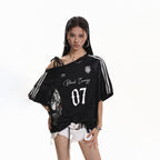XPKAEAX American Lace Print Jersey Asymmetric Tie Striped Women's Short Sleeve T-shirts 1058457273772