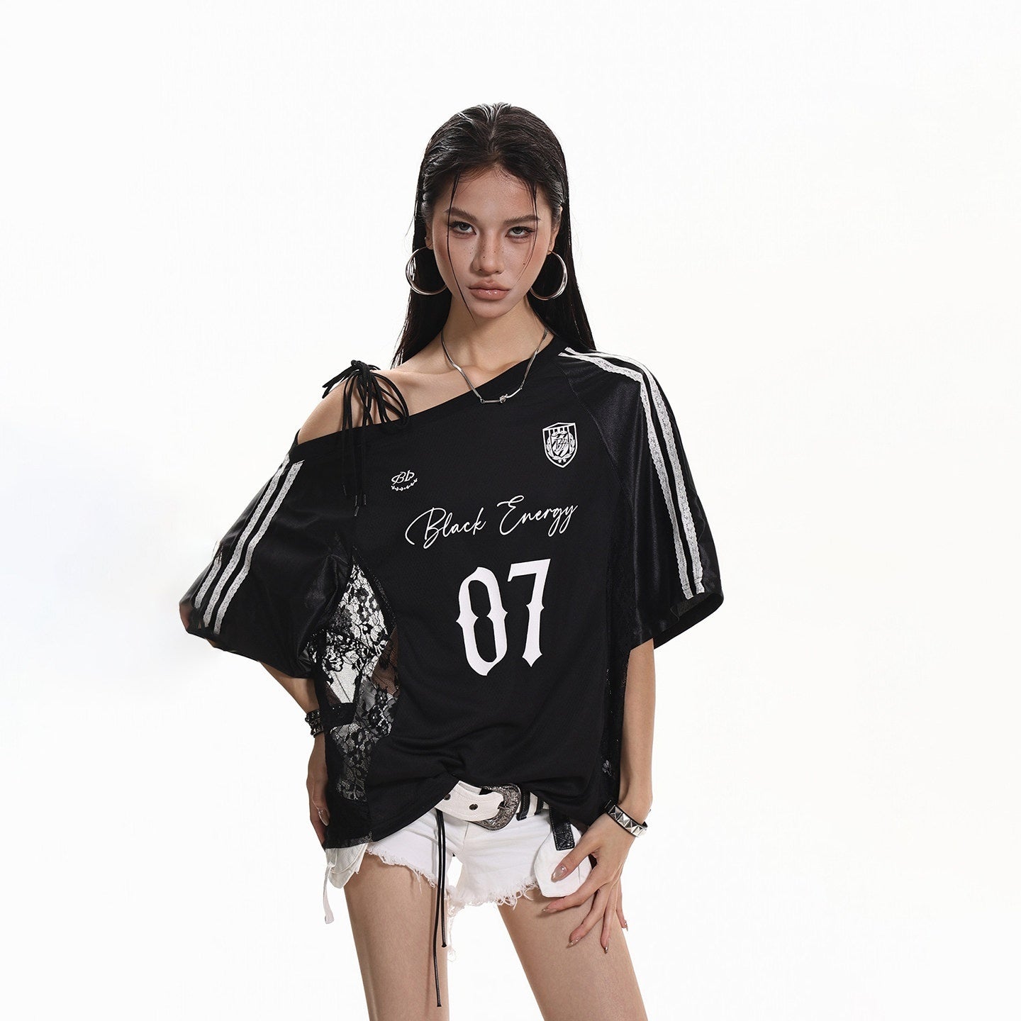 XPKAEAX American Lace Print Jersey Asymmetric Tie Striped Women's Short Sleeve T-shirts 1058457273772