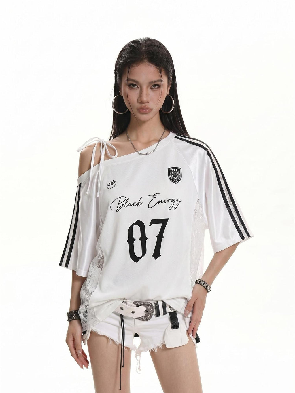 XPKAEAX American Lace Print Jersey Asymmetric Tie Striped Women's Short Sleeve T-shirts