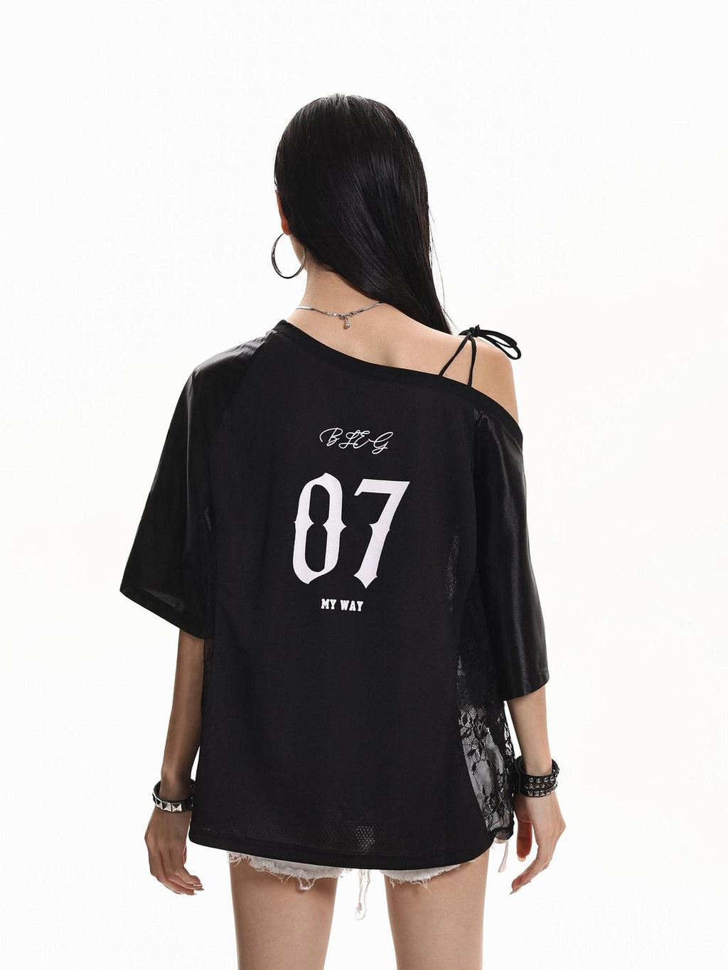 XPKAEAX American Lace Print Jersey Asymmetric Tie Striped Women's Short Sleeve T-shirts