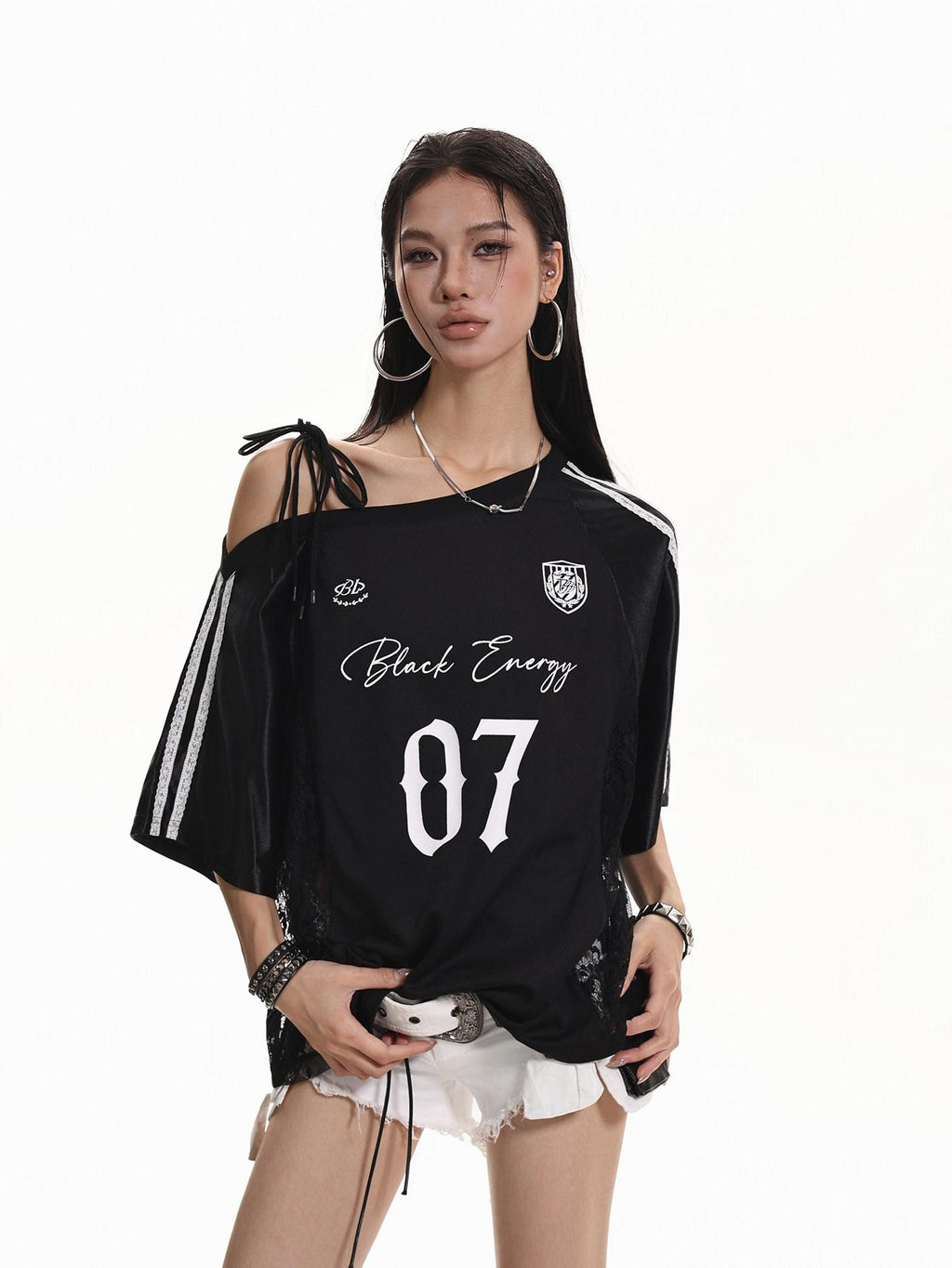 XPKAEAX American Lace Print Jersey Asymmetric Tie Striped Women's Short Sleeve T-shirts