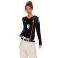 XPKAEAX American Vintage Printed V-neck Slim Fit Women's Jersey Long Sleeve T-shirts 970629360990