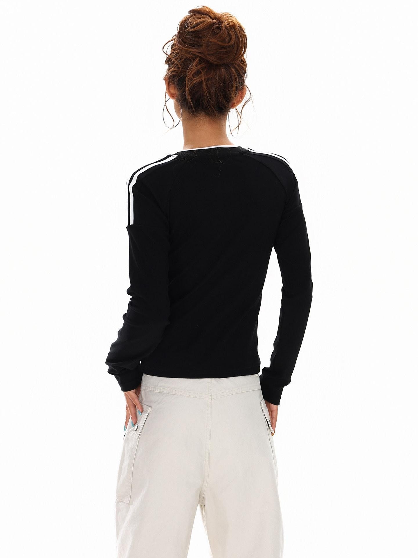 XPKAEAX American Vintage Printed V-neck Slim Fit Women's Jersey Long Sleeve T-shirts