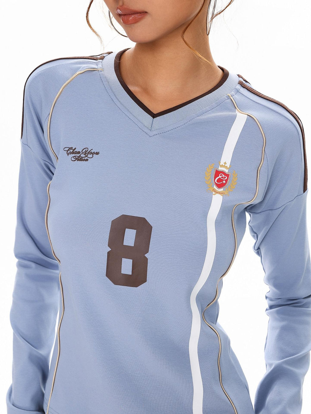 XPKAEAX American Vintage Printed V-neck Slim Fit Women's Jersey Long Sleeve T-shirts