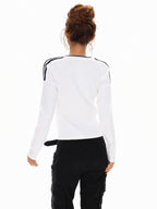 XPKAEAX American Vintage Printed V-neck Slim Fit Women's Jersey Long Sleeve T-shirts