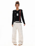 XPKAEAX American Vintage Printed V-neck Slim Fit Women's Jersey Long Sleeve T-shirts