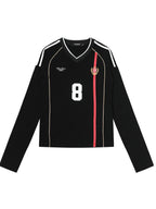 XPKAEAX American Vintage Printed V-neck Slim Fit Women's Jersey Long Sleeve T-shirts