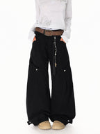 XPKAEAX American Vintage Studded Curved Cut High Waist Women's Other Wide-leg Pants 958859098214