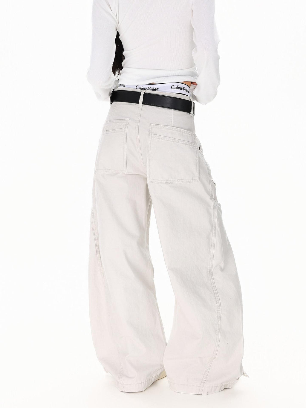 XPKAEAX American Vintage Studded Curved Cut High Waist Women's Other Wide-leg Pants