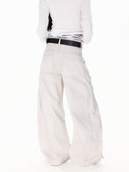 XPKAEAX American Vintage Studded Curved Cut High Waist Women's Other Wide-leg Pants