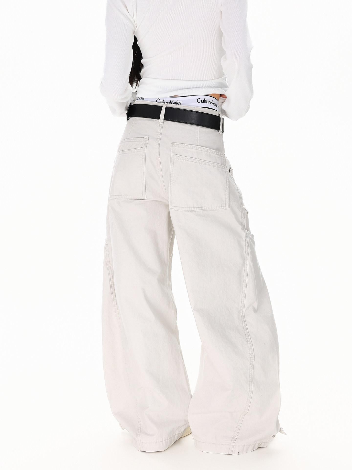 XPKAEAX American Vintage Studded Curved Cut High Waist Women's Other Wide-leg Pants