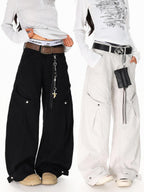 XPKAEAX American Vintage Studded Curved Cut High Waist Women's Other Wide-leg Pants