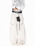 XPKAEAX American Vintage Studded Curved Cut High Waist Women's Other Wide-leg Pants