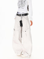 XPKAEAX American Vintage Studded Curved Cut High Waist Women's Other Wide-leg Pants