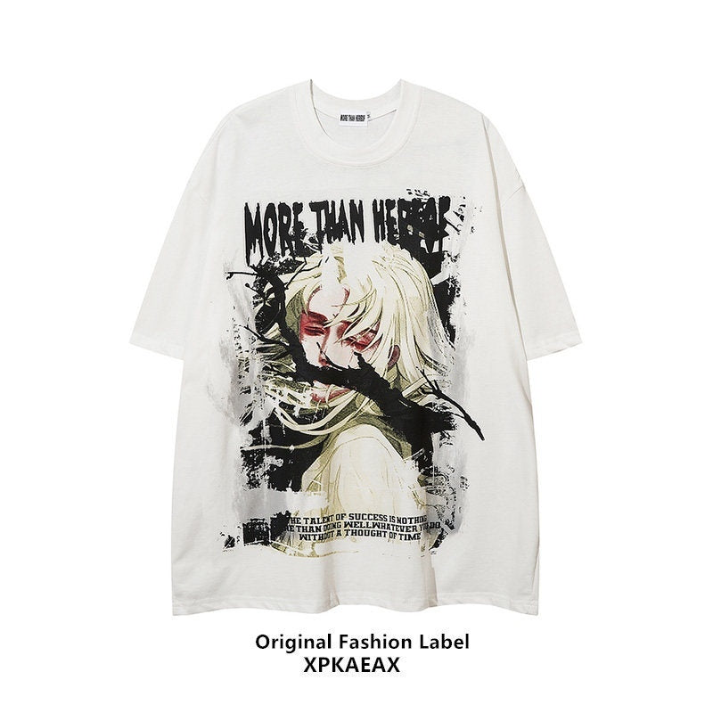 XPKAEAX Anime Character Print Oversize Drop Shoulder Women's Short Sleeve T-shirts 697267937307