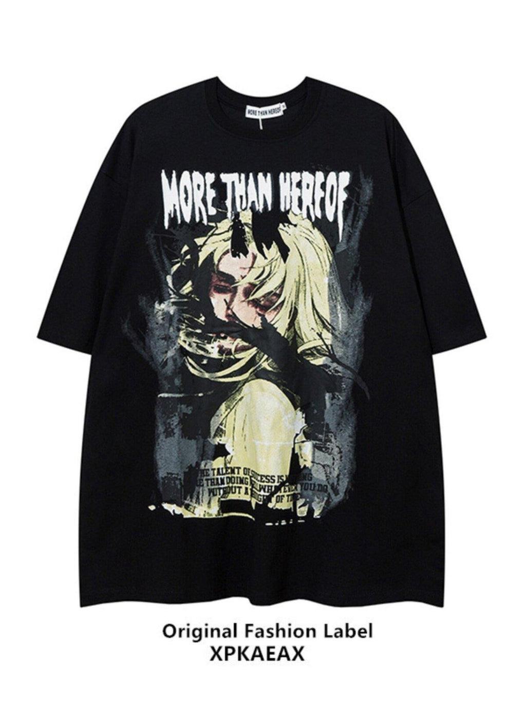 XPKAEAX Anime Character Print Oversize Drop Shoulder Women's Short Sleeve T-shirts