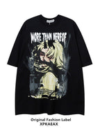 XPKAEAX Anime Character Print Oversize Drop Shoulder Women's Short Sleeve T-shirts