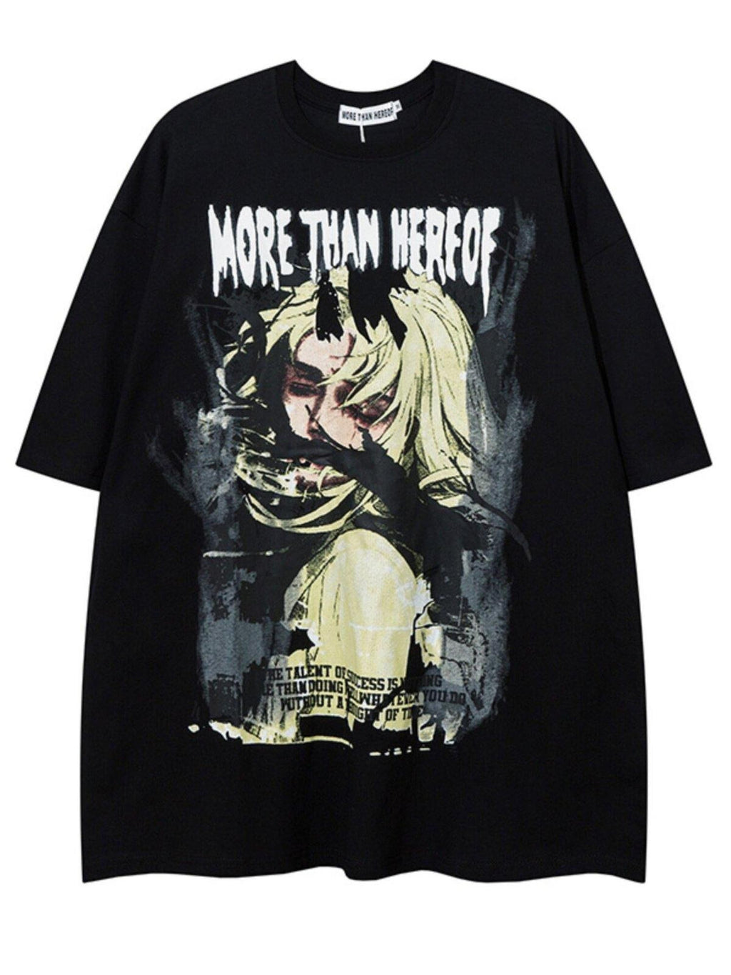 XPKAEAX Anime Character Print Oversize Drop Shoulder Women's Short Sleeve T-shirts