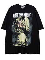 XPKAEAX Anime Character Print Oversize Drop Shoulder Women's Short Sleeve T-shirts