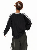 XPKAEAX Badge Letter Print V-neck Women's Breathable Long Sleeve T-shirts
