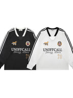 XPKAEAX Badge Letter Print V-neck Women's Breathable Long Sleeve T-shirts