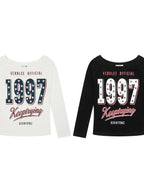 XPKAEAX Black White Letter Print Asymmetric One Shoulder Women's Long Sleeve T-shirts