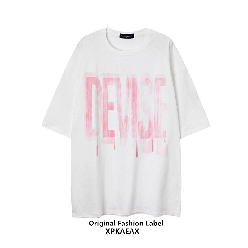 XPKAEAX Blurred Letter Print Drop Shoulder Loose Women's Short Sleeve T Shirts 697016498537