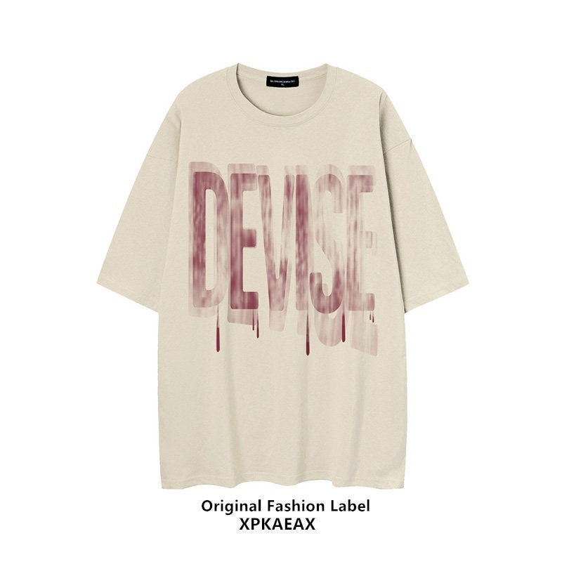 XPKAEAX Blurred Letter Print Drop Shoulder Loose Women's Short Sleeve T Shirts 697016498537