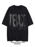 XPKAEAX Blurred Letter Print Drop Shoulder Loose Women's Short Sleeve T Shirts