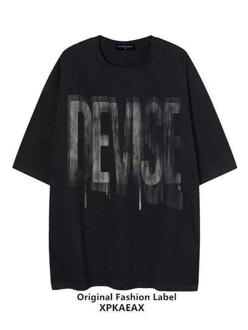 XPKAEAX Blurred Letter Print Drop Shoulder Loose Women's Short Sleeve T Shirts