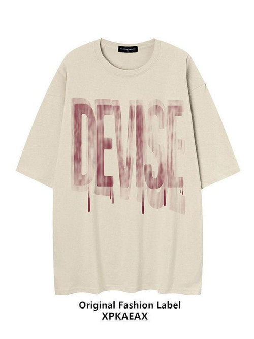 XPKAEAX Blurred Letter Print Drop Shoulder Loose Women's Short Sleeve T Shirts