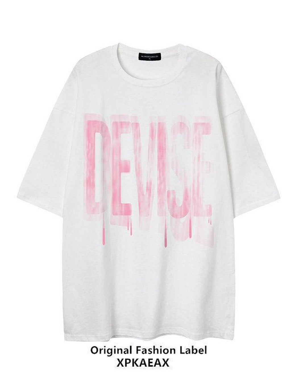 XPKAEAX Blurred Letter Print Drop Shoulder Loose Women's Short Sleeve T Shirts