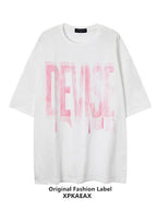 XPKAEAX Blurred Letter Print Drop Shoulder Loose Women's Short Sleeve T Shirts