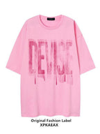 XPKAEAX Blurred Letter Print Drop Shoulder Loose Women's Short Sleeve T Shirts
