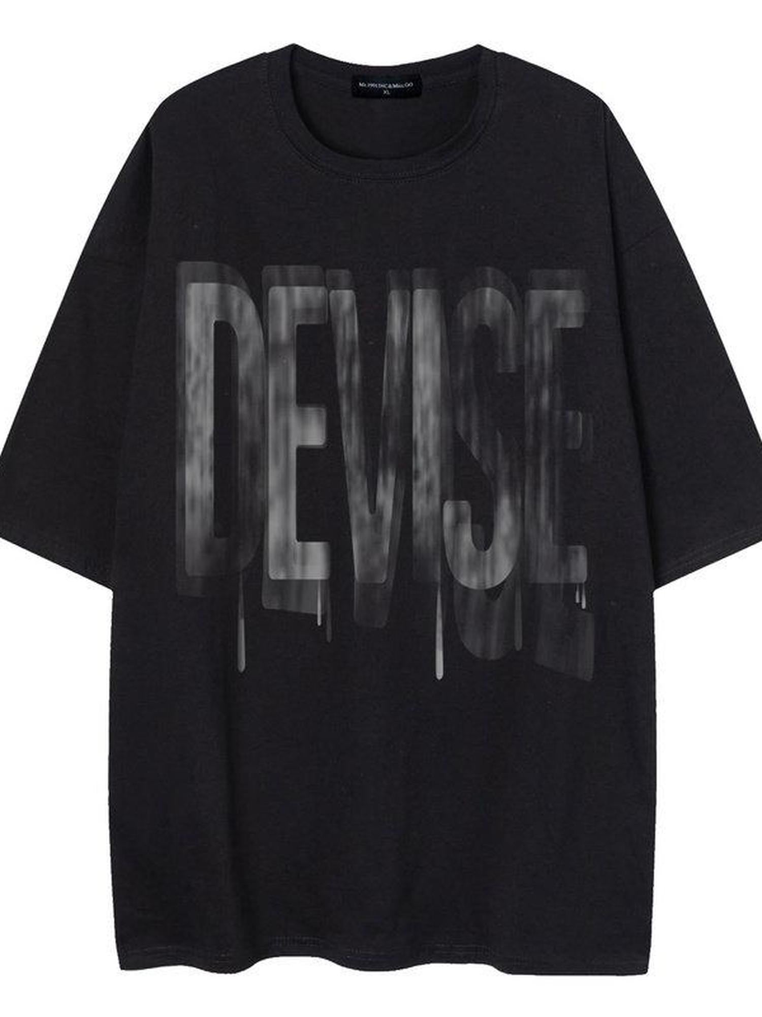 XPKAEAX Blurred Letter Print Drop Shoulder Loose Women's Short Sleeve T Shirts
