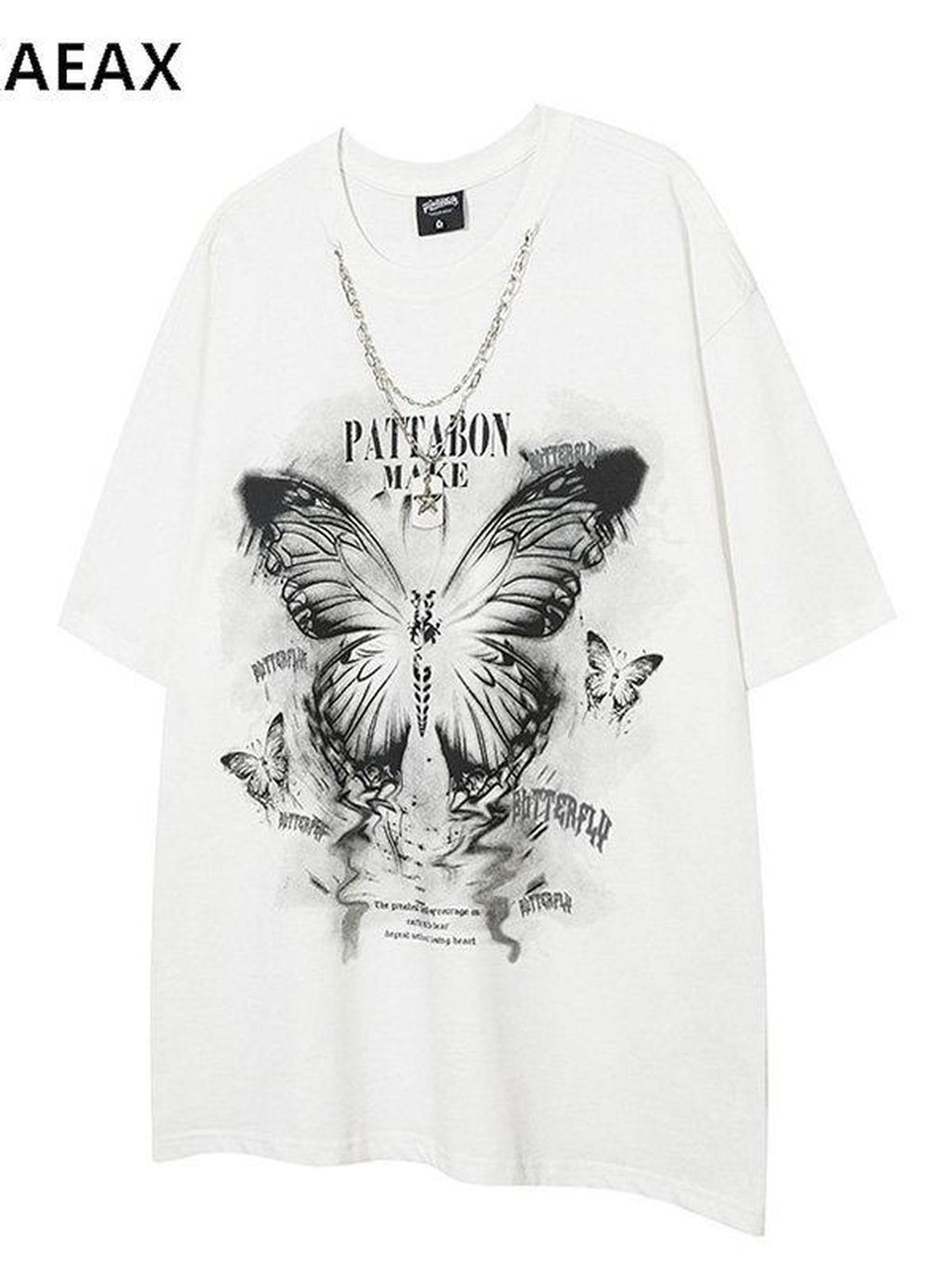XPKAEAX Butterfly Print Crew Neck Drop Shoulder Women's Short Sleeve T-shirts