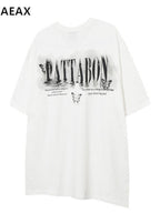 XPKAEAX Butterfly Print Crew Neck Drop Shoulder Women's Short Sleeve T-shirts
