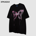 XPKAEAX Butterfly Print Drop Shoulder Women's Breathable Loose Short Sleeve T-shirts 769357241567