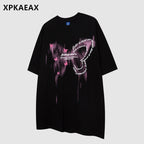 XPKAEAX Butterfly Print Drop Shoulder Women's Breathable Loose Short Sleeve T-shirts 769357241567
