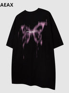 XPKAEAX Butterfly Print Drop Shoulder Women's Breathable Loose Short Sleeve T-shirts