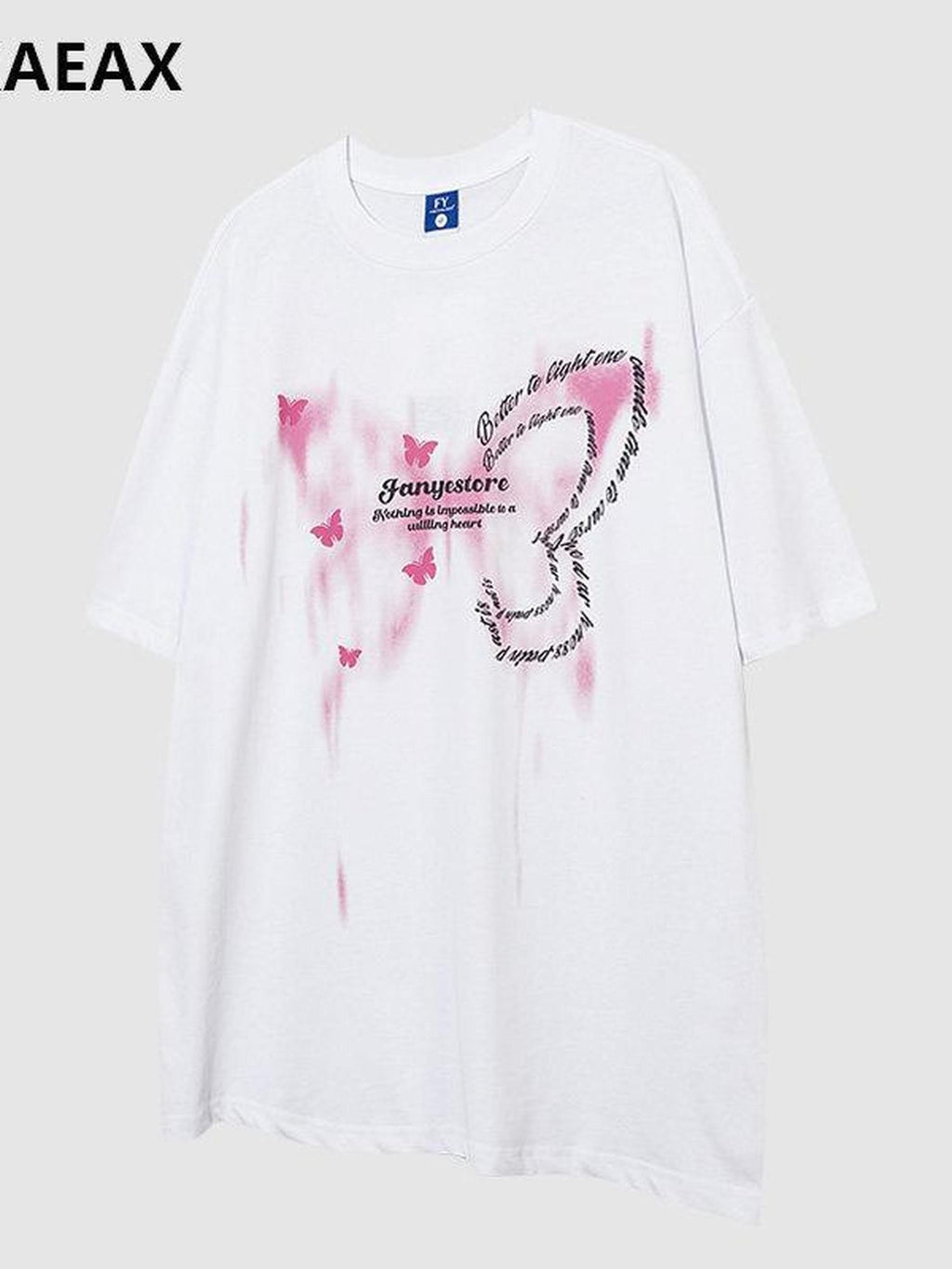 XPKAEAX Butterfly Print Drop Shoulder Women's Breathable Loose Short Sleeve T-shirts