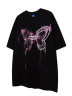 XPKAEAX Butterfly Print Drop Shoulder Women's Breathable Loose Short Sleeve T-shirts