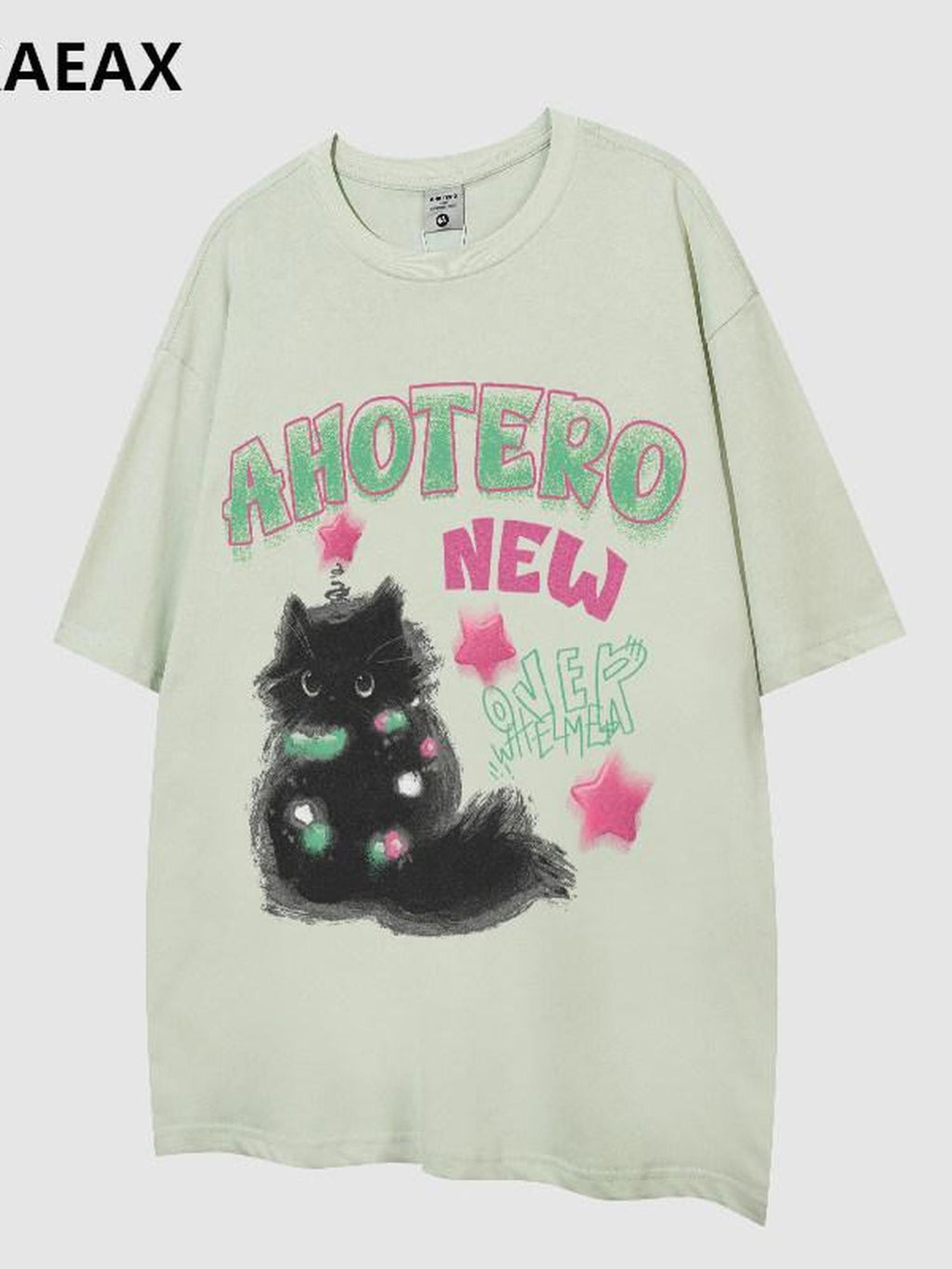 XPKAEAX Cartoon Print Drop Shoulder Loose Women's Breathable Short Sleeve T-shirts