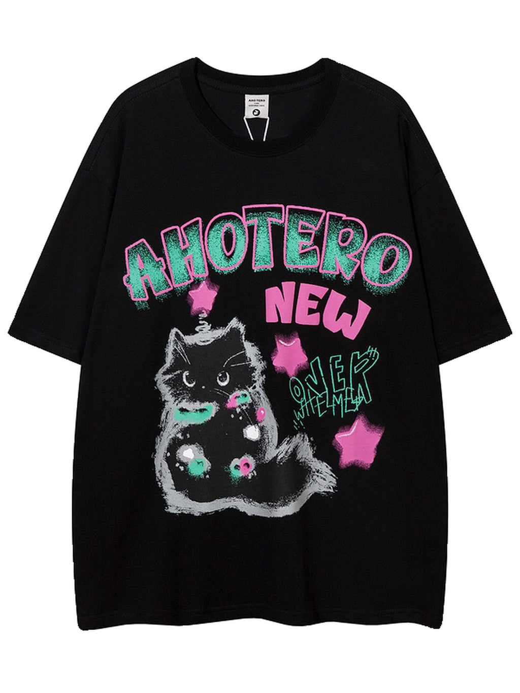 XPKAEAX Cartoon Print Drop Shoulder Loose Women's Breathable Short Sleeve T-shirts