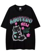XPKAEAX Cartoon Print Drop Shoulder Loose Women's Breathable Short Sleeve T-shirts