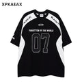 XPKAEAX Colorblock Letter Print Dropped Shoulder Women's Short Sleeve T-shirts 891194579465