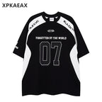 XPKAEAX Colorblock Letter Print Dropped Shoulder Women's Short Sleeve T-shirts 891194579465