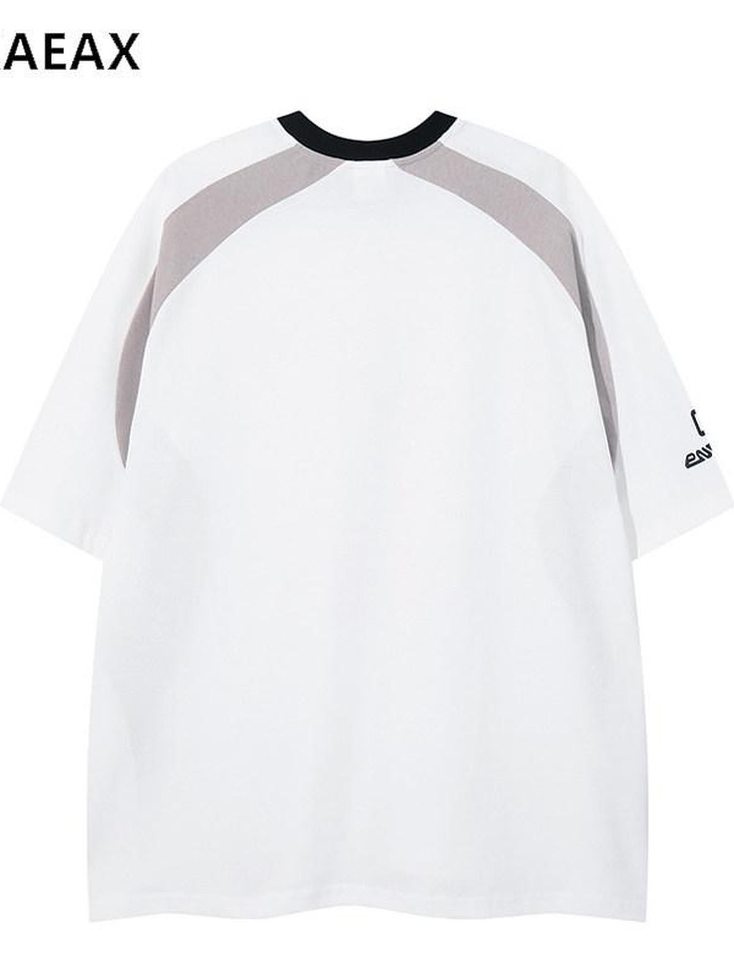XPKAEAX Colorblock Letter Print Dropped Shoulder Women's Short Sleeve T-shirts