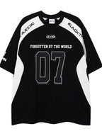 XPKAEAX Colorblock Letter Print Dropped Shoulder Women's Short Sleeve T-shirts